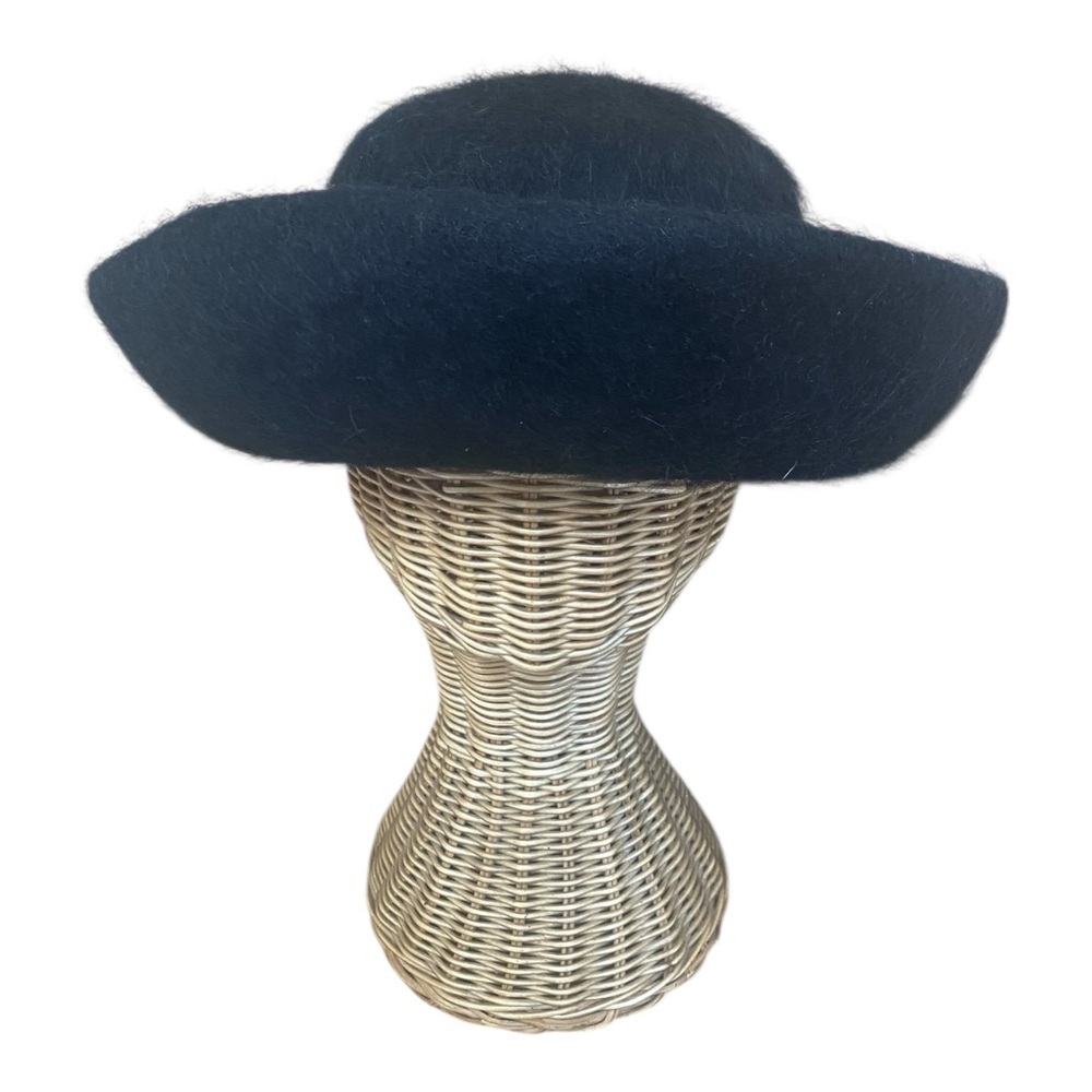 Melosoie Womens Vintage Black wool Wide Roll Brim Hat Retro Mid Century Glam